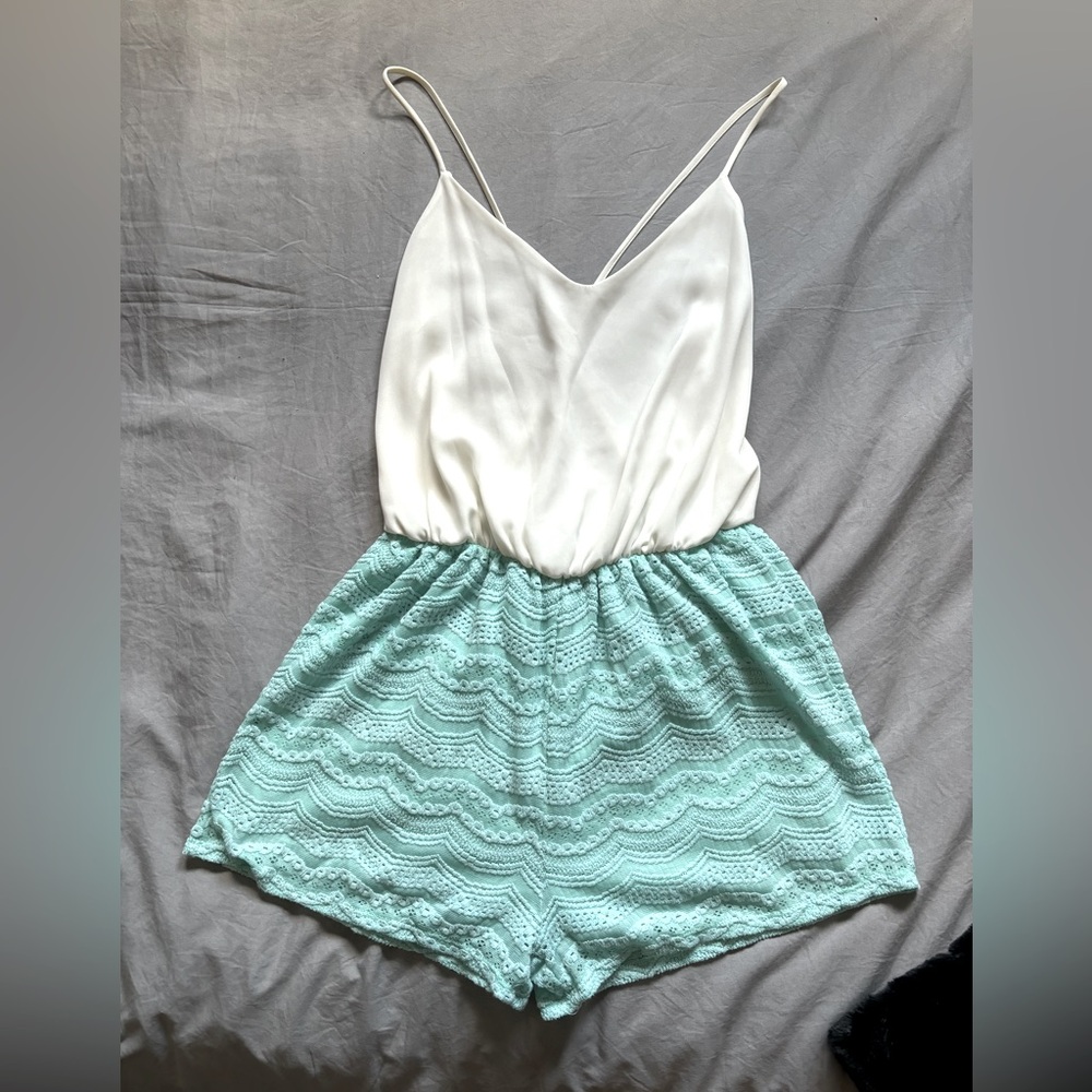 Dainty Hooligan Mint and White Romper